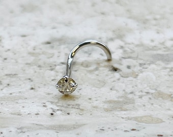 Nose Ring Screw 20g 3mm Round Natural Diamond 14K Solid white Gold