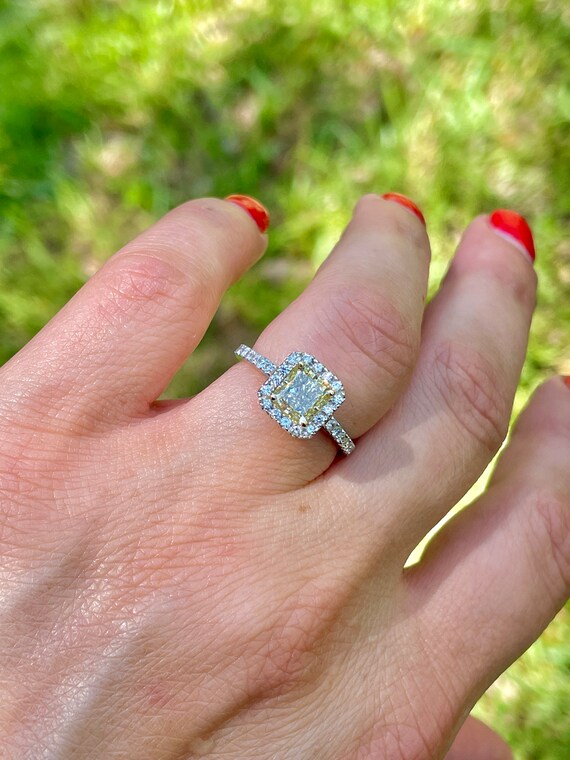 Radiant Cut Natural Diamond Intense Yellow Canary 1.95 Carat Ring