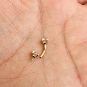 14k Gold Diamond Curved Barbell: 16G Tragus, Rook, Daith Piercing