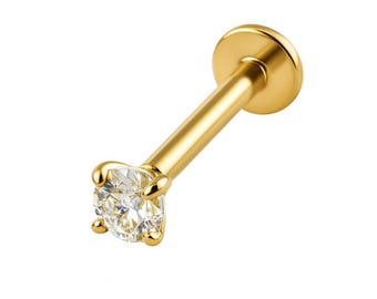 Internally Treaded Labret Tragus Ear Stud 18g With 2mm Natural Diamond 14K Solid Gold