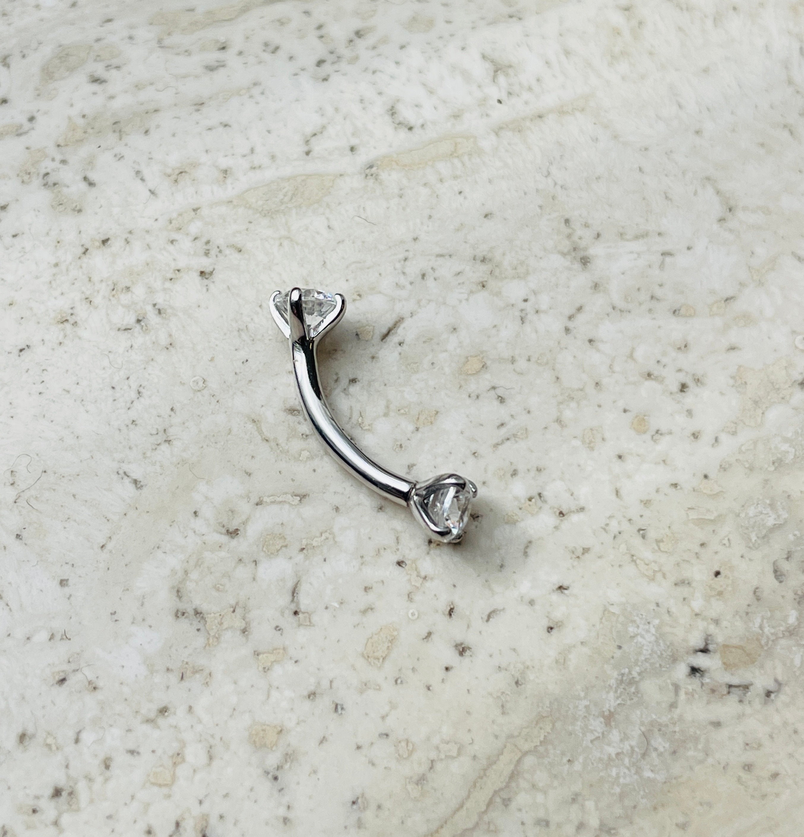 14k Gold Curved Barbell 16G 3mm Natural Diamonds for Tragus Rook