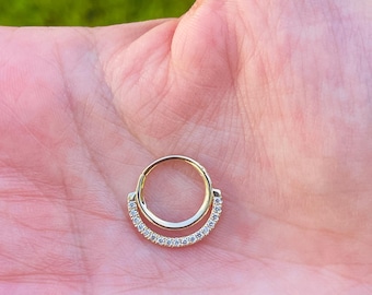 Double Hoop Nose Jewelry Septum Clicker With Natural Diamonds 14k