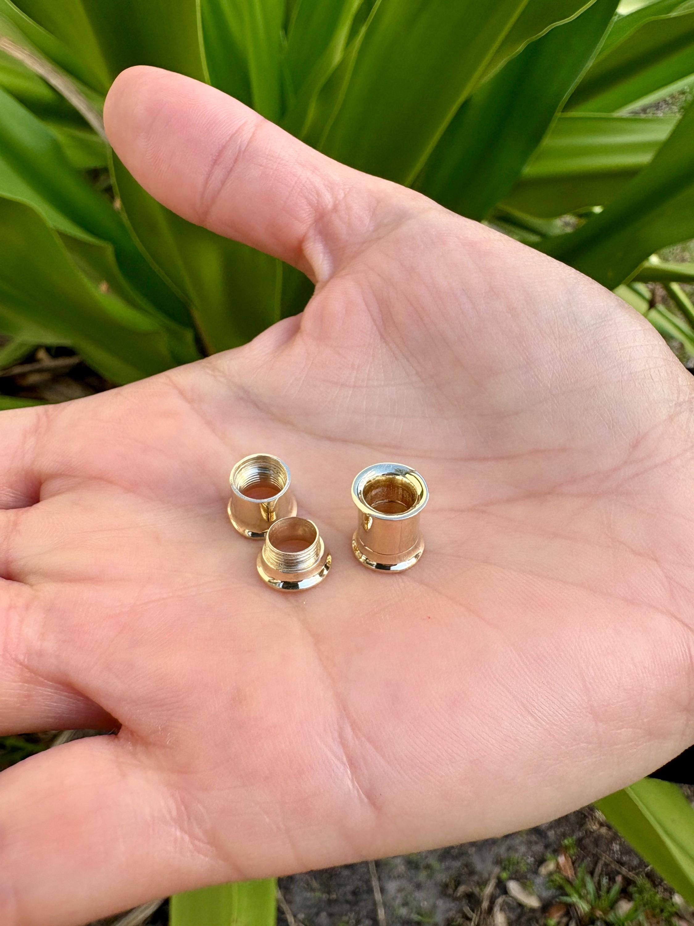 14K Solid Gold Double Flared Ear Tunnels: Hypoallergenic Gauges