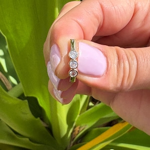 14K Gold Belly Button Ring Navel Ring bazel  Setting 3 Genuine Natural Diamonds