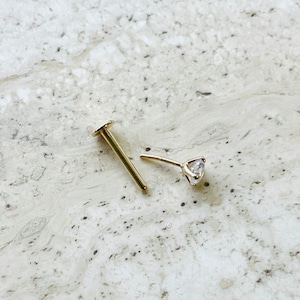 20 Gauge Treadles Push In Nose Stud Helix Ear Piercing Genuine Natural Diamond 14K Solid Gold