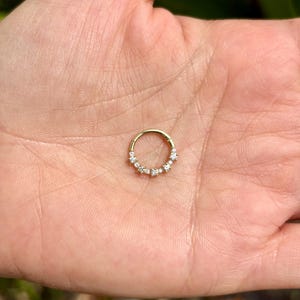14k Gold Hinged Nose Ring Septum Ring Clicker Helix Rook Piercing Jewelry With Genuine Diamonds