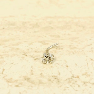 3.5mm  Natural Diamond  Nose Ring L Shape 14K Solid Gold 20 Gauge