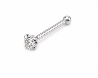 14K White Gold Nose Ring Stud Genuine Diamond 20g Bone Pin