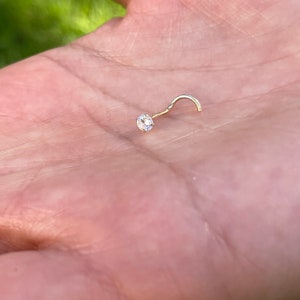 Nose Ring Screw 20g 1.5mm-3mm Round Natural Diamond 14K Solid Yellow Gold