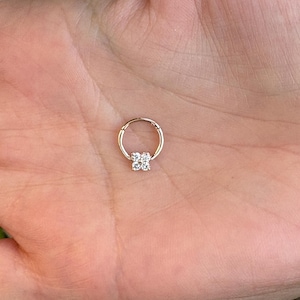 Hinged Hoop Ring Septum Clicker Daith Helix Conch Rook Hoop With 4 Natural Diamonds 14k Gold