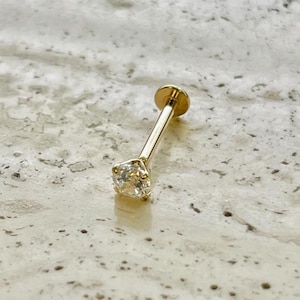 Internally Treaded Labret Monroe Conch 18g With 2.5mm Natural Diamond 14K Solid Yellow Gold