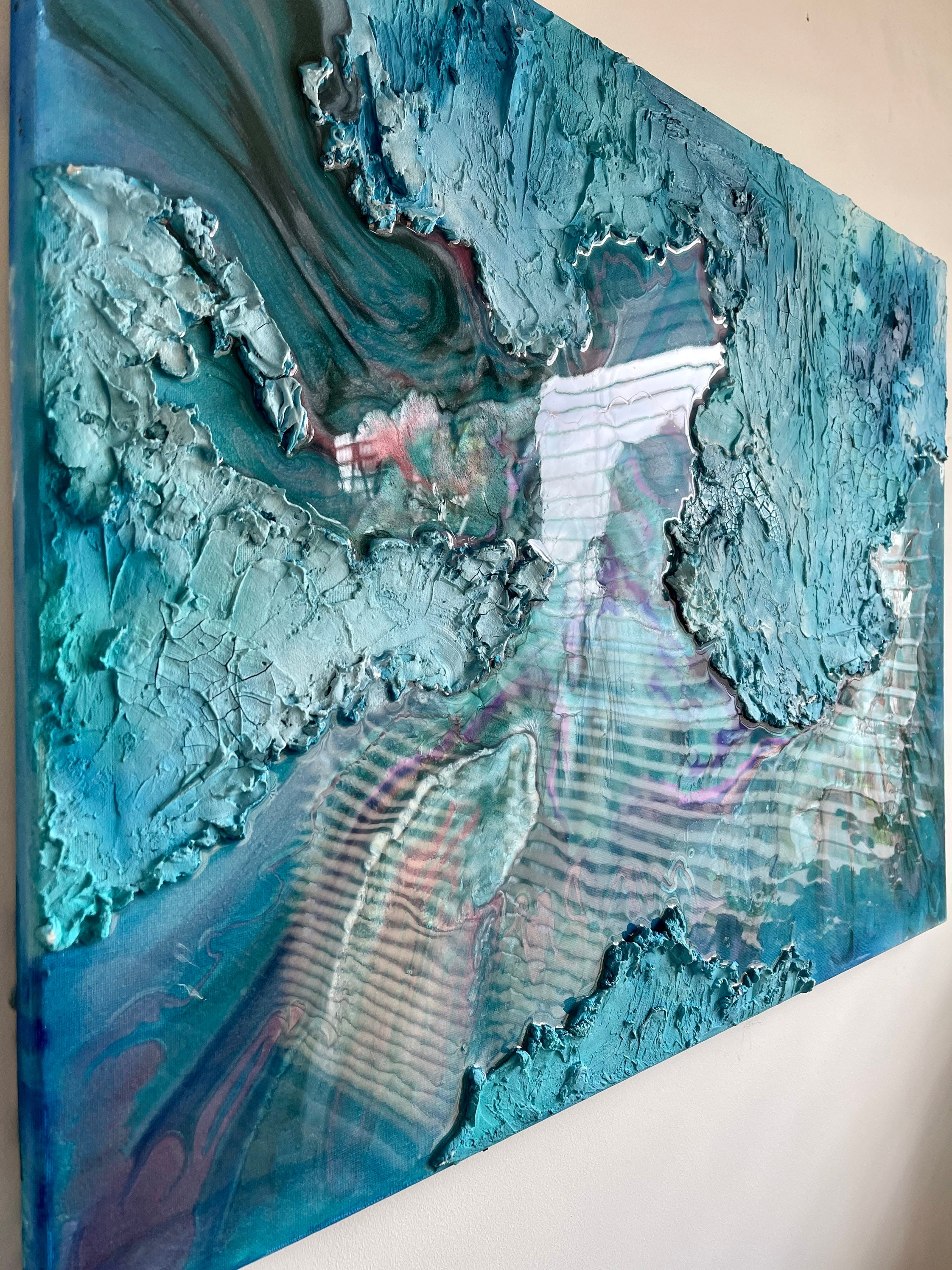 Abstract 80 x 60cm Resin Art on canvas with mixed media ready Etsy
