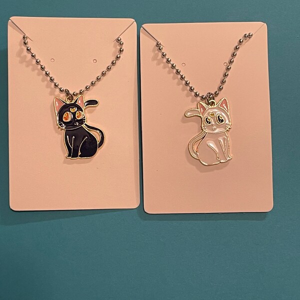 Luna and Artemis cat charm necklaces