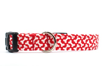 Red Dog Bone Collar: Soft Cotton Fabric