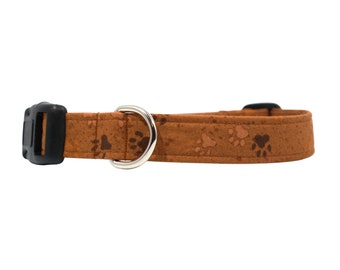 Brown Paw Print Dog Collar: Soft Cotton Fabric