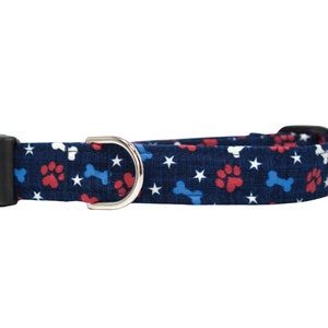 Navy Patriotic Paws Dog Collar: Soft Cotton Cat Collar