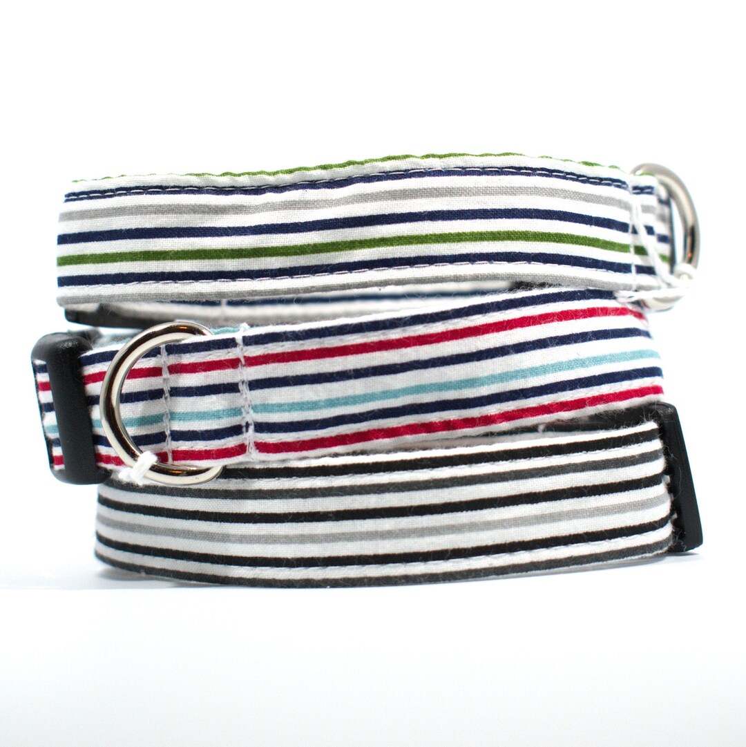 White Striped Dog Collar 100 Cotton Woven Fabric THREE COLOR OPTIONS