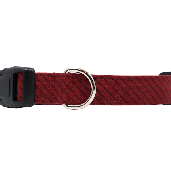 Dark Red Striped Dog Collar | Dark Red Cat Collars | 100% Soft Cotton Fabric Collar -- "THE DIAGONAL"