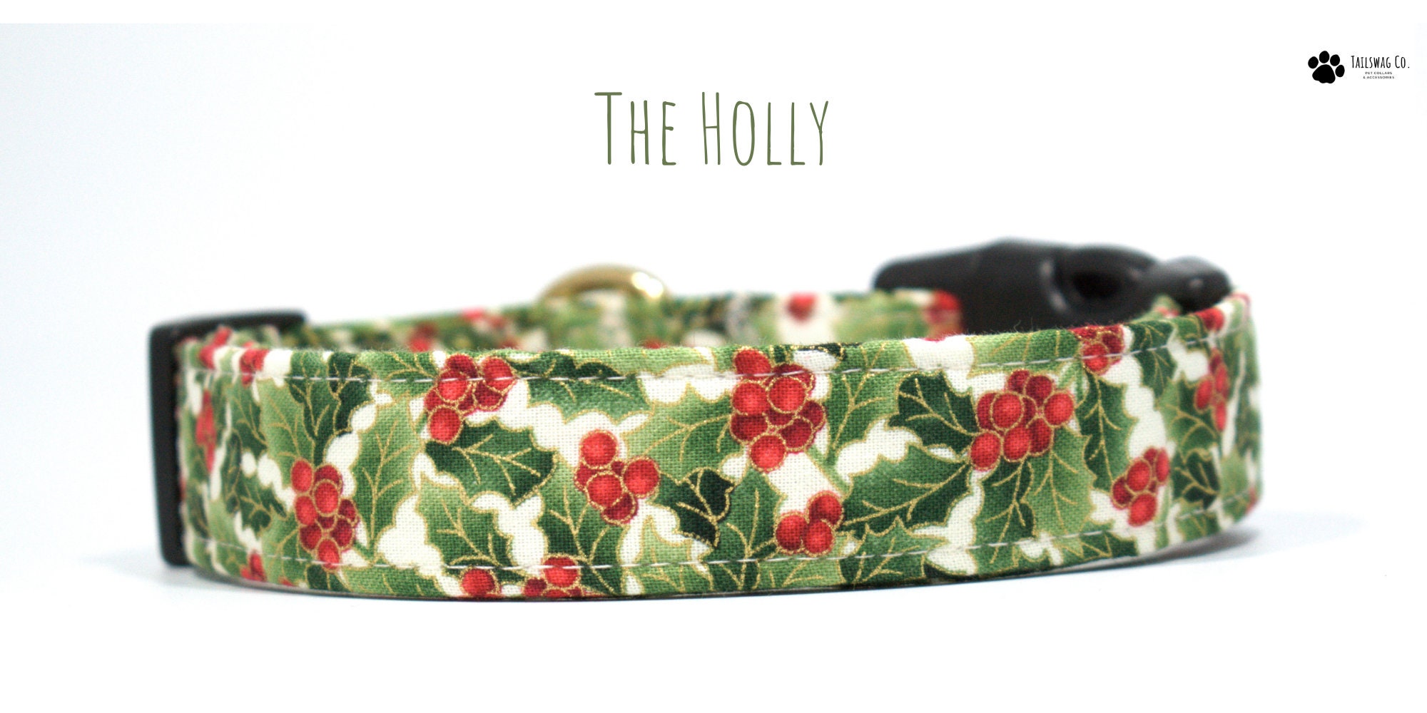 Holly Dog Collar Christmas Cat Collars 100 Soft Cotton Etsy