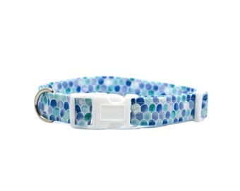 Blue Mermaid Scales Dog Collar: Cotton Fabric