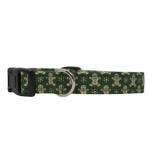 Green Gingerbread Dog Collar, Holiday Cat Collars, 100% Soft Cotton Fabric Collar, &quot;THE COOKIE&quot;