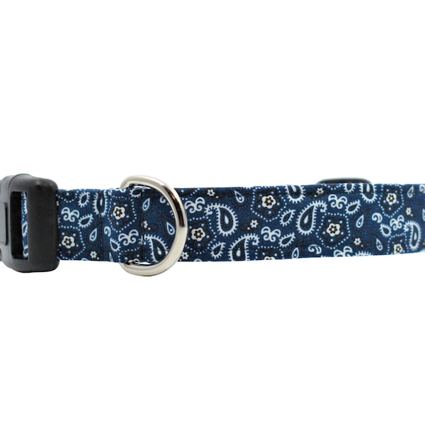 Navy Paisley Dog Collar | Paisley Cat Collars | Navy Bandana Print | 100% Soft Cotton Fabric Collars -- "THE BANDANA"