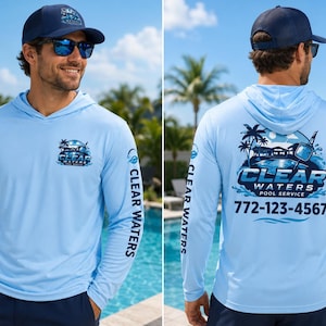 Custom Logo Performance Hoodie | Personalized Company Uniform | Custom Long Sleeve | Business Work in Sun Shirt | Lawn Care | Landscaping