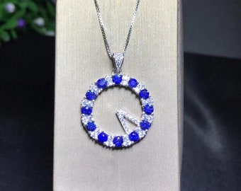 The Angelic Globe Natural Blue Sapphire Gemstone Stone, 925 Sterling Silver Necklace