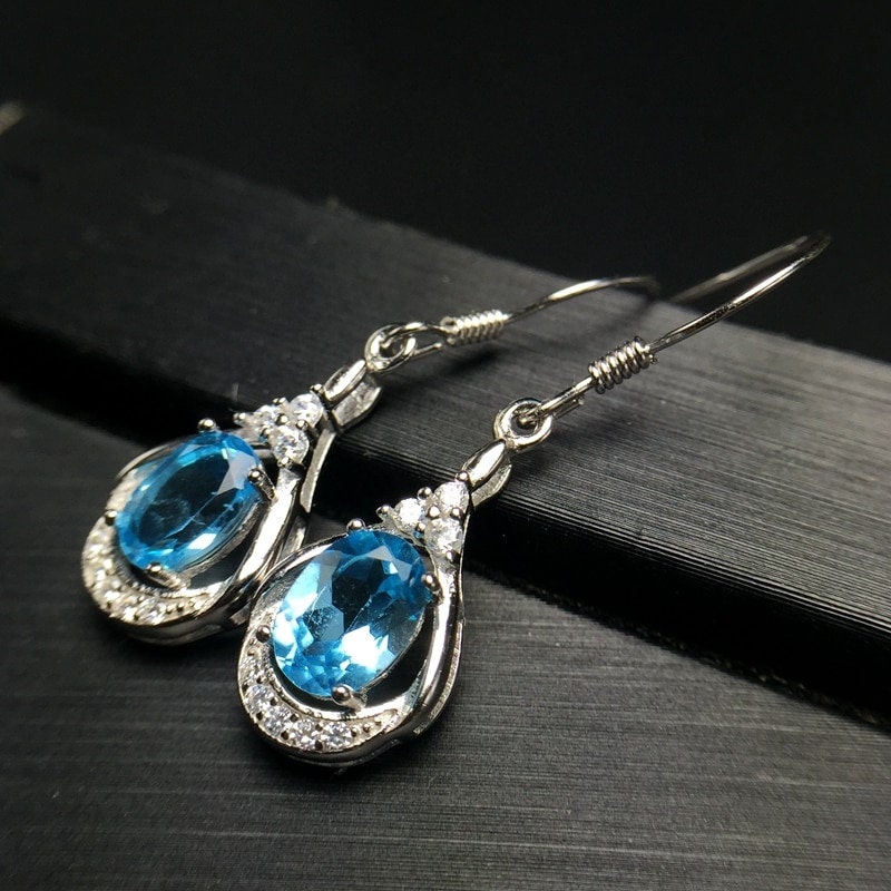The Elated Belle Women Blue Topaz Drop Earrings for Women 925 - Etsy