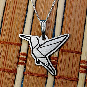 Silver Swallow Geometric Necklace, Sterling Silver Bird Jewelry, Origami Necklace, Animal Necklace, Good Luck Charm, Memorial Gift