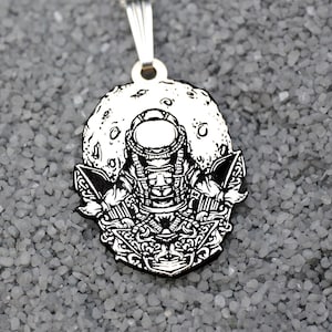 Silver Astronaut Necklace | Moon Landing Pendant | NASA Space Engraved Charm | Minimalist Handmade Jewelry Gift For Men & Women