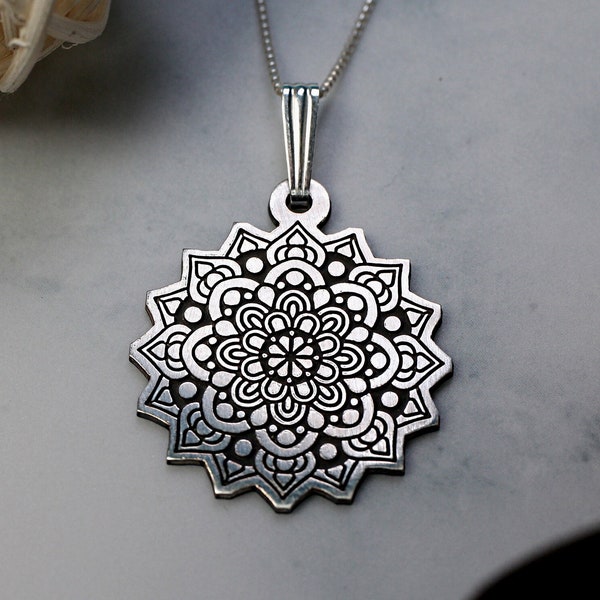 Cute Mandala Pendant, Sterling Silver Mandala Necklace, Inspirational Jewelry, Boho Jewelry, Minimalist Mandala, Spiritual Necklace