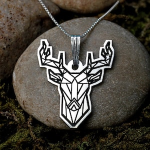 Geometric Deer Necklace, Sterling Silver Mens Jewelry, Origami Animal Necklace, Good Luck Charm, Memorial Gift, Mens Necklace