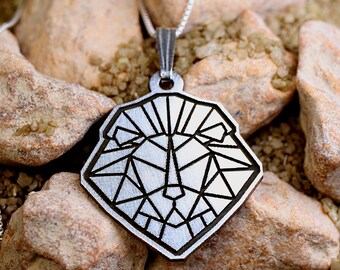 Collar de león de plata, joyería geométrica para hombres, colgante de origami minimalista, cadena de animales de origami, regalo para él, encanto de león de plata