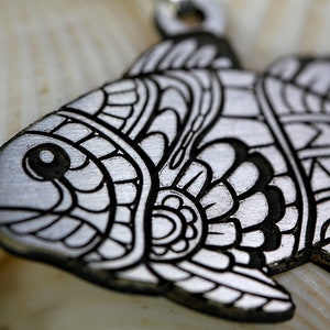 Cute Clownfish Necklace, Silver Fish Pendant, Minimalist Zentangle Jewelry, Good Luck Charm, Gift For Her, Ocean Lover Jewelry image 2