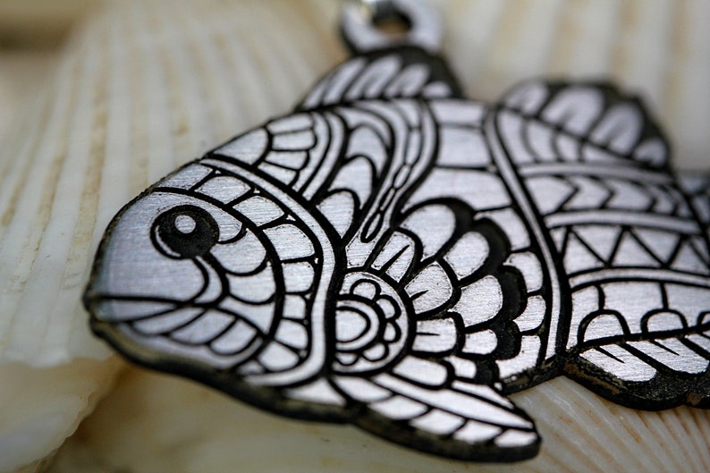 Cute Clownfish Necklace, Silver Fish Pendant, Minimalist Zentangle Jewelry, Good Luck Charm, Gift For Her, Ocean Lover Jewelry image 2