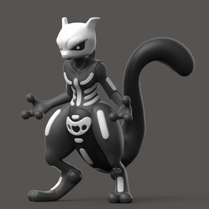 Spooky Mewtwo Skeleton Figure - Hand Painted 3D Printed Halloween Decor - Easy Assembly - Various Colors - Licensed Design