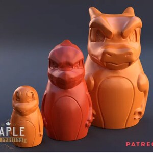 Primary Colored Charizard Nesting Dolls - 4k Resolution Miniature