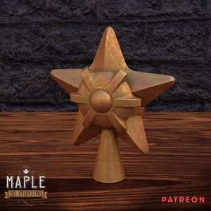 Colorful Staryu Tree Topper - 3D Printed in Your Choice of Filament - 8&quot; Tall - Commercially Licensed - 4k Resolution - Custom Options
