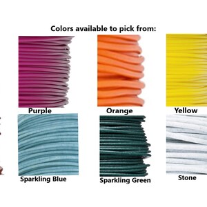 May include: A selection of ten different colors of cord, including black, purple, orange, yellow, white, sparkling red, sparkling blue, sparkling green, stone, and sparkling yellow.  Colors available to pick from.