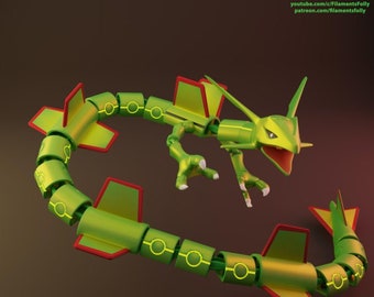 Figura articulada personalizable de Rayquaza impresa en 3D - Color sólido, resolución 4K - Diseño con licencia