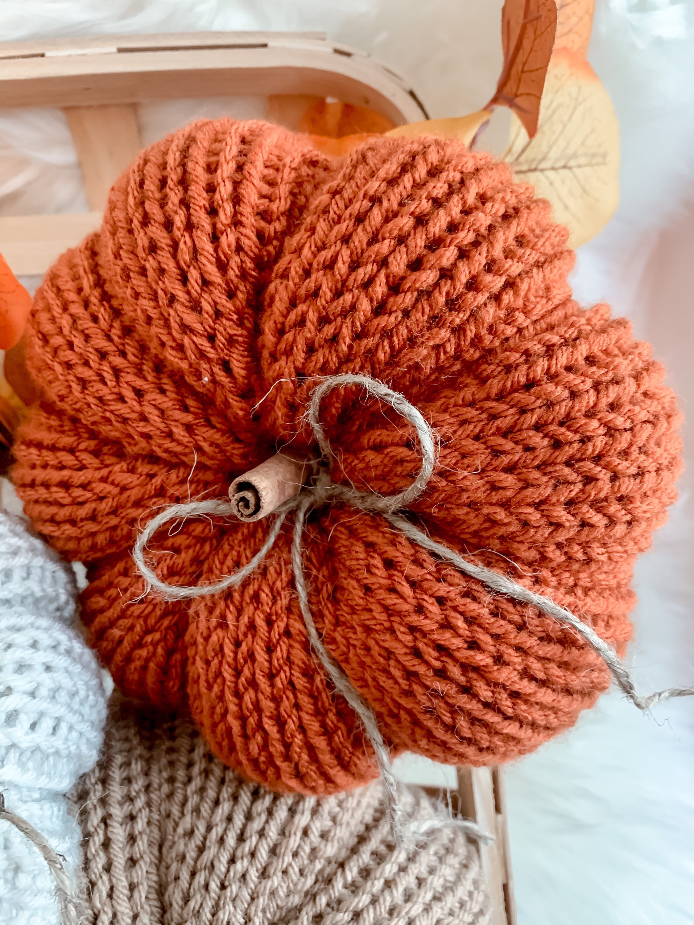 Fall Home Decor 3 piece pumpkin set knit pumpkins Tan Etsy