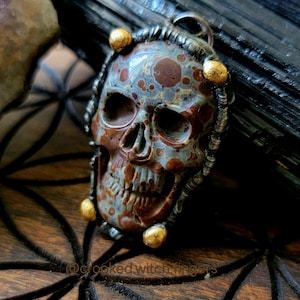 OBICULAR Jasper Skull with decorative gold foil Samhain halloween dark witch unique unisex gift macabre goth dark fairy spiritual jewelry