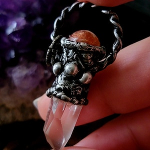 SUNSTONE ORB and LUMERIAN Quartz Point wand talisman witch gift for her for everyone spiritual jewelry gemstone pendant ooak unisex