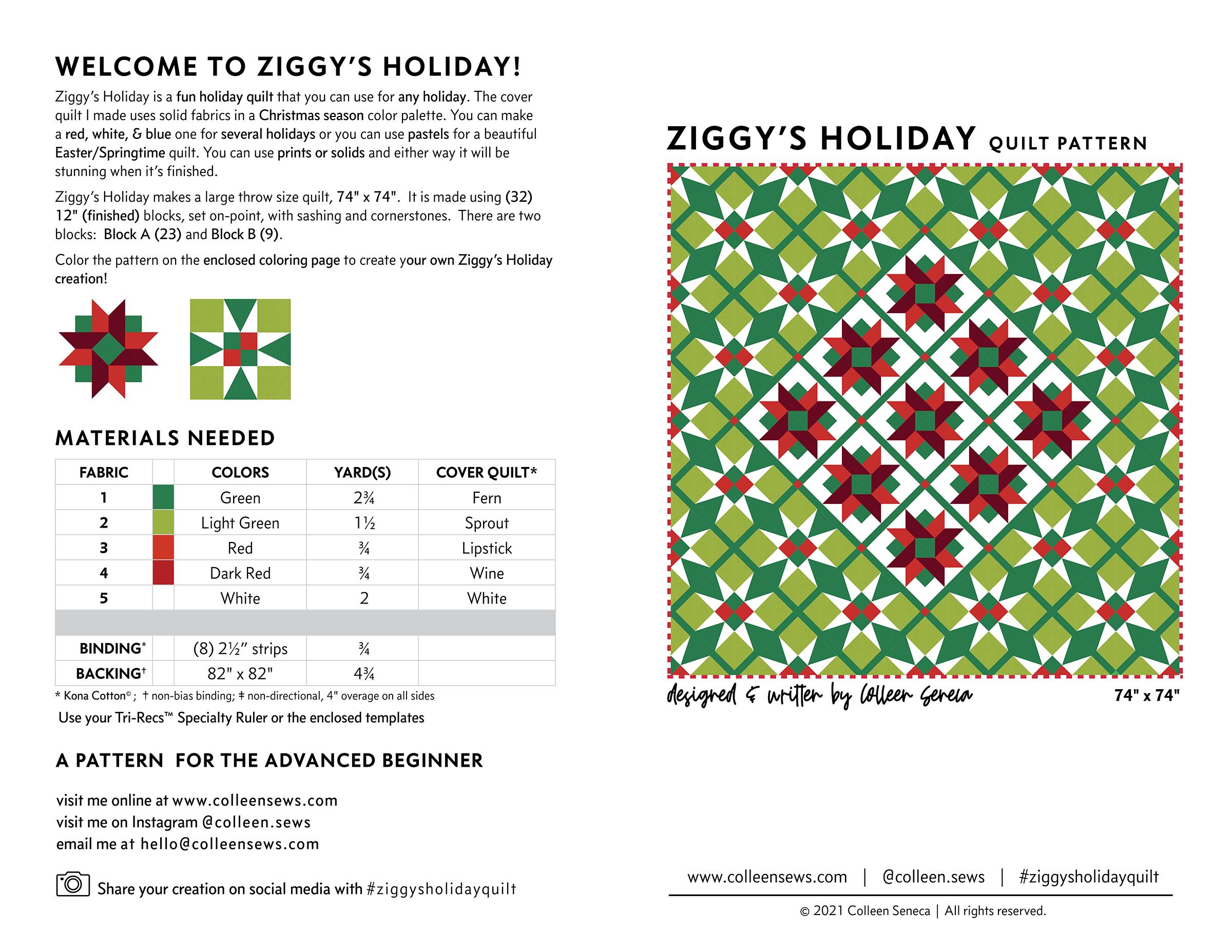 Ziggy's Holiday Throw Size PDF Quilt Pattern Download - Etsy