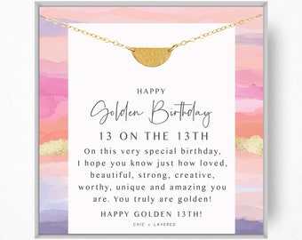 13th Golden Birthday Gift Necklace • Happy Golden Birthday • 13th Birthday Gift • Birthday Gift for Girl • Meaningful Birthday Gift