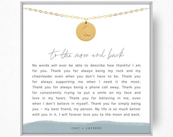 To The Moon & Back Gift Necklace • Gift of Encouragement • Words of Wisdom Gift • I Love You To the Moon and Back • Personalized Gift