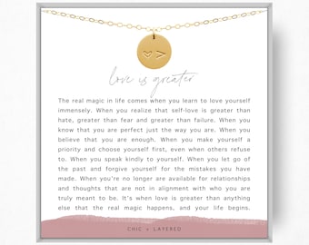 Love Is Greater Gift Necklace • Gift of Encouragement • Words of Wisdom Gift • Self Love Necklace • Personalized Gift Necklace