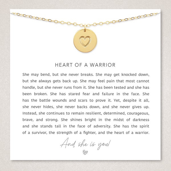 Heart of a Warrior | Empowering Gift Necklace • Fighter Hardship Gift • Strength Keepsake • Gift of Encouragement • Words of Wisdom Gift