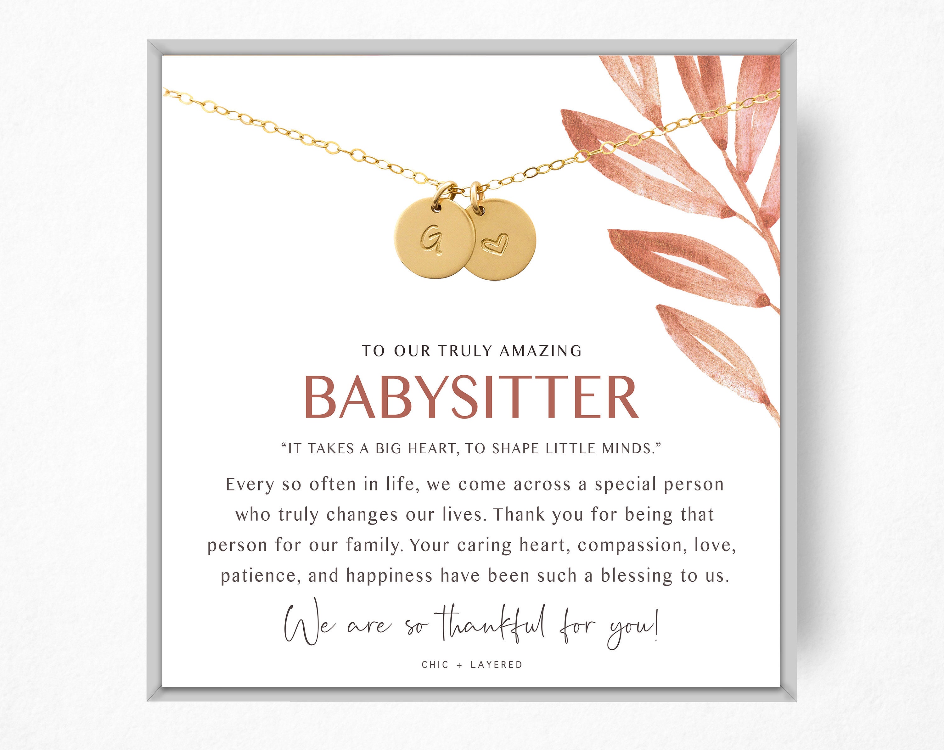 Babysitter Gift Necklace • Babysitter Thank You Gift • Nanny Gift • Babysitter Goodbye Gift • Appreciation Gift • Stamped Discs